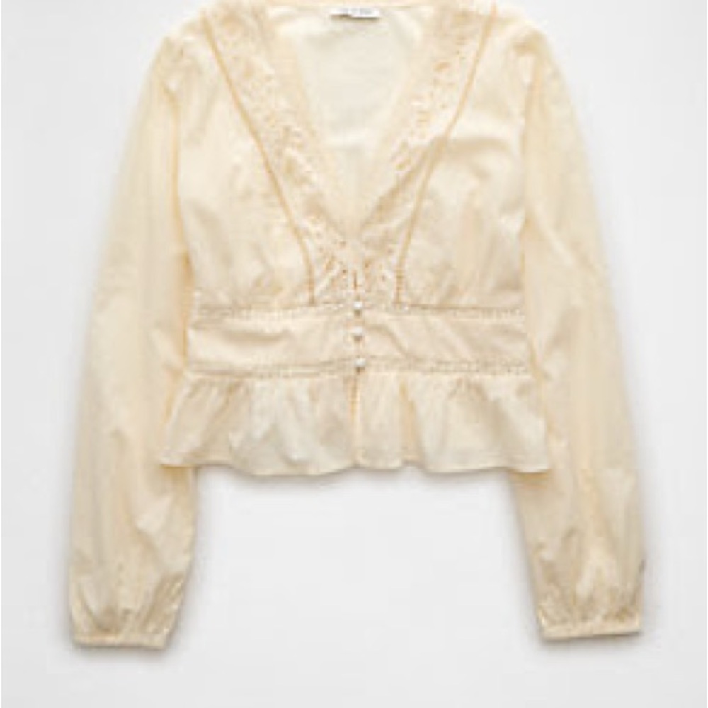 AE Cream Button-Up Peplum Top NWT